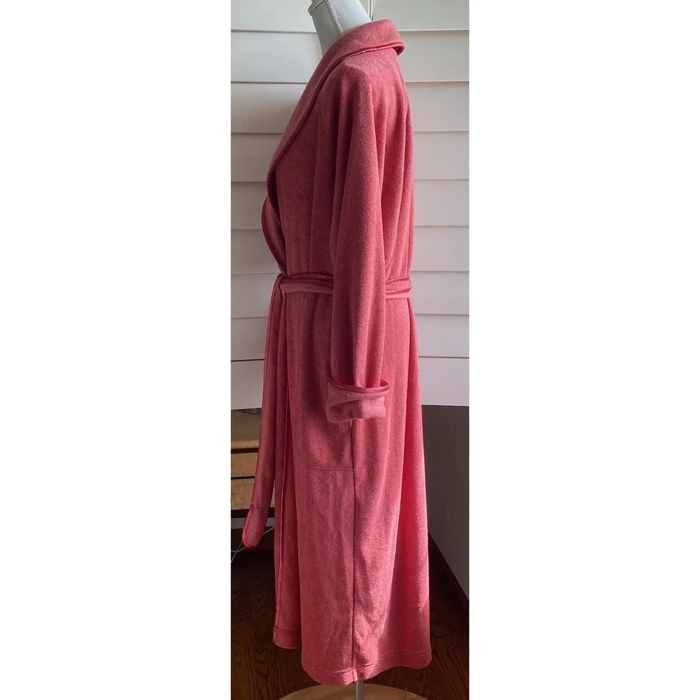 Crabtree & Evelyn Bath Robe Womens XS - S Belted Coral Orange Long Fleece Cozy